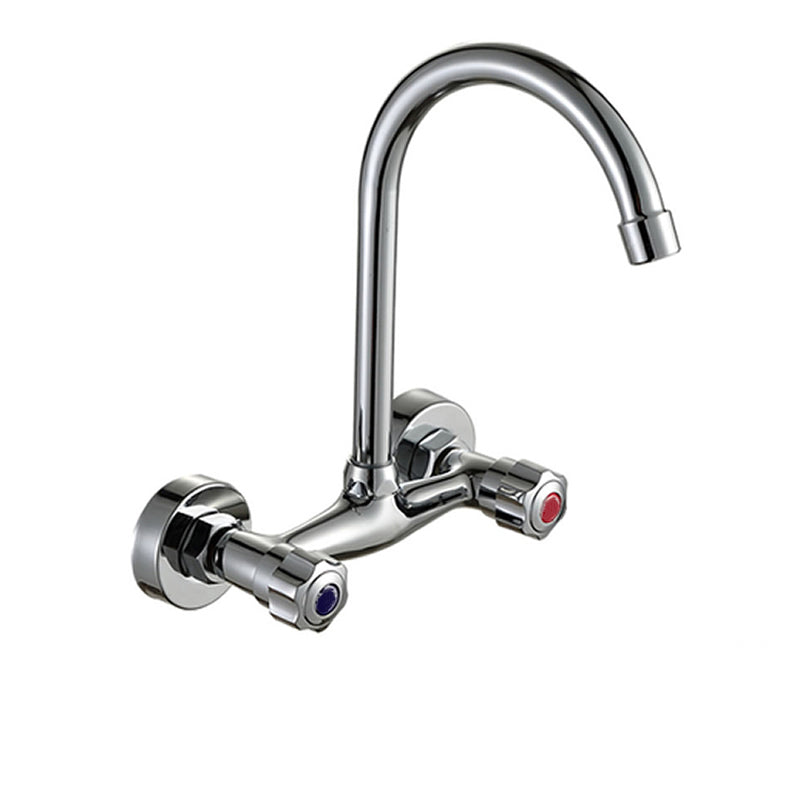 Contemporary Two Handles Kitchen Faucet Pull-down Metal Wall-mounted Faucet Metal Gooseneck Knob Handles Clearhalo 'Home Improvement' 'home_improvement' 'home_improvement_kitchen_faucets' 'Kitchen Faucets' 'Kitchen Remodel & Kitchen Fixtures' 'Kitchen Sinks & Faucet Components' 'kitchen_faucets' 6914112