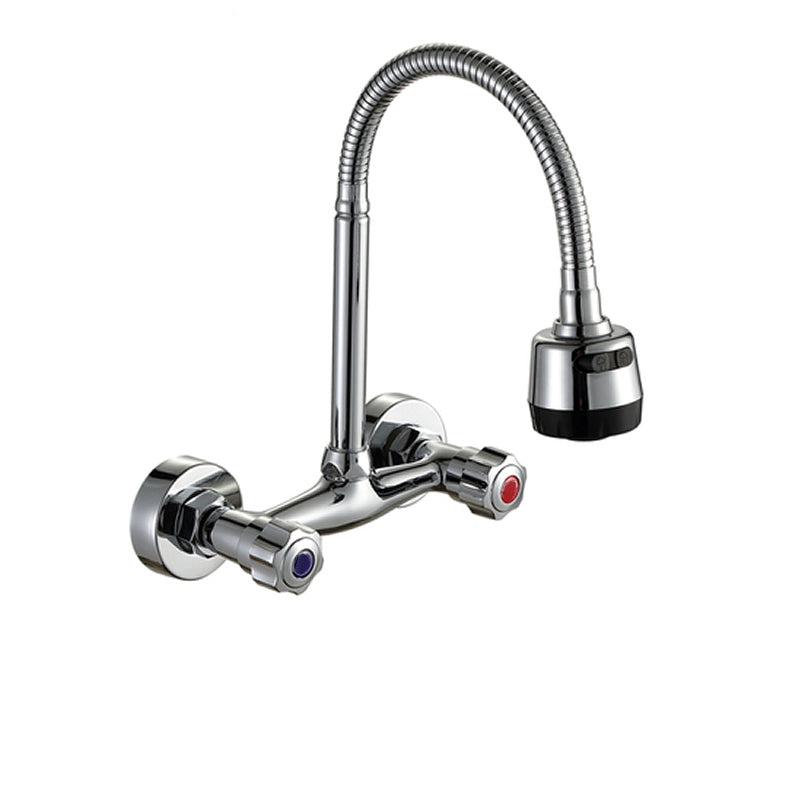 Contemporary Two Handles Kitchen Faucet Pull-down Metal Wall-mounted Faucet Metal Universal Knob Handles Clearhalo 'Home Improvement' 'home_improvement' 'home_improvement_kitchen_faucets' 'Kitchen Faucets' 'Kitchen Remodel & Kitchen Fixtures' 'Kitchen Sinks & Faucet Components' 'kitchen_faucets' 6914113