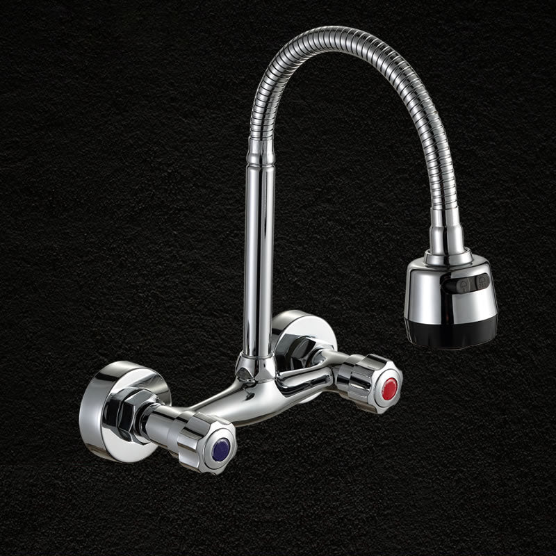Contemporary Two Handles Kitchen Faucet Pull-down Metal Wall-mounted Faucet Clearhalo 'Home Improvement' 'home_improvement' 'home_improvement_kitchen_faucets' 'Kitchen Faucets' 'Kitchen Remodel & Kitchen Fixtures' 'Kitchen Sinks & Faucet Components' 'kitchen_faucets' 6914114