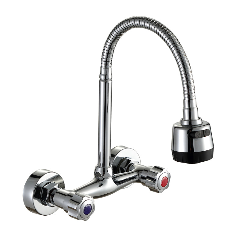 Contemporary Two Handles Kitchen Faucet Pull-down Metal Wall-mounted Faucet Clearhalo 'Home Improvement' 'home_improvement' 'home_improvement_kitchen_faucets' 'Kitchen Faucets' 'Kitchen Remodel & Kitchen Fixtures' 'Kitchen Sinks & Faucet Components' 'kitchen_faucets' 6914116