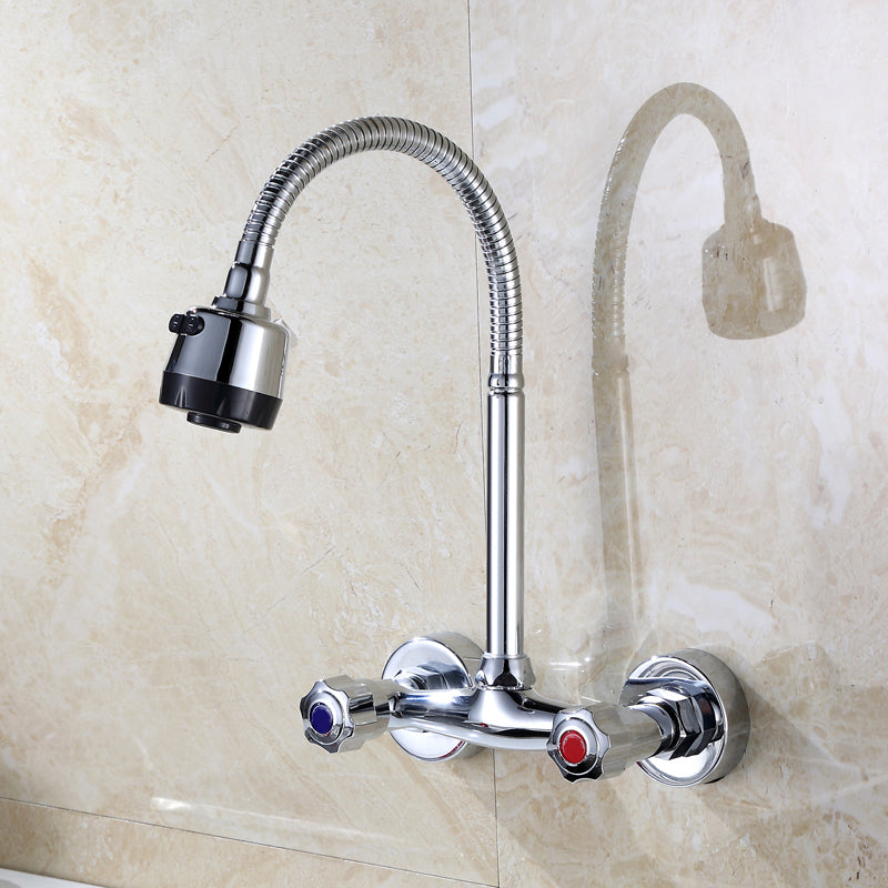 Contemporary Two Handles Kitchen Faucet Pull-down Metal Wall-mounted Faucet Brass Universal Knob Handles Clearhalo 'Home Improvement' 'home_improvement' 'home_improvement_kitchen_faucets' 'Kitchen Faucets' 'Kitchen Remodel & Kitchen Fixtures' 'Kitchen Sinks & Faucet Components' 'kitchen_faucets' 6914117