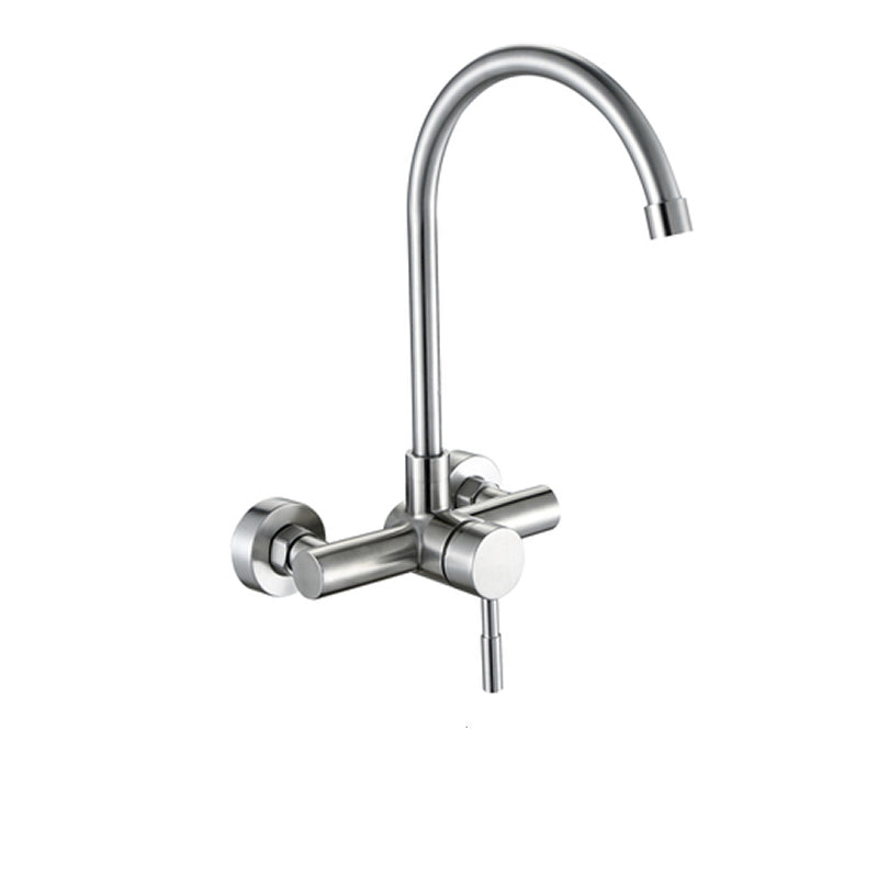 Contemporary Two Handles Kitchen Faucet Pull-down Metal Wall-mounted Faucet Stainless Steel Gooseneck Lever Handles Clearhalo 'Home Improvement' 'home_improvement' 'home_improvement_kitchen_faucets' 'Kitchen Faucets' 'Kitchen Remodel & Kitchen Fixtures' 'Kitchen Sinks & Faucet Components' 'kitchen_faucets' 6914119