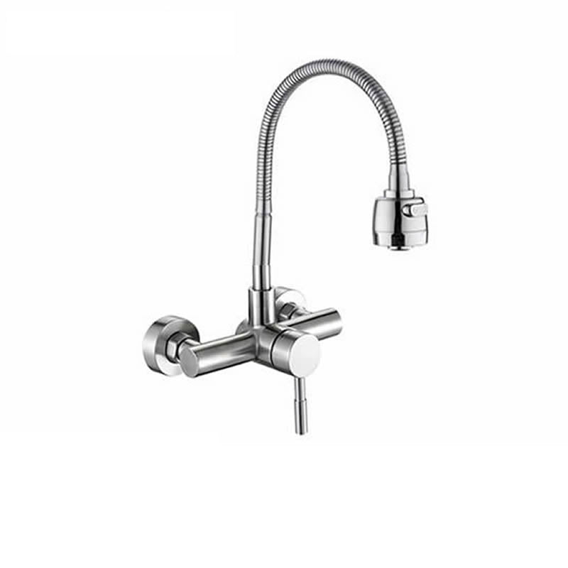 Contemporary Two Handles Kitchen Faucet Pull-down Metal Wall-mounted Faucet Stainless Steel Universal Lever Handles Clearhalo 'Home Improvement' 'home_improvement' 'home_improvement_kitchen_faucets' 'Kitchen Faucets' 'Kitchen Remodel & Kitchen Fixtures' 'Kitchen Sinks & Faucet Components' 'kitchen_faucets' 6914121