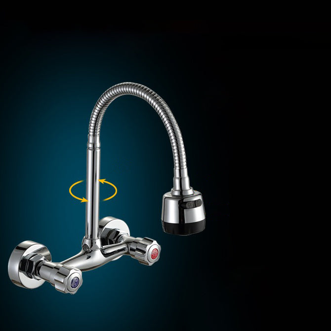 Contemporary Two Handles Kitchen Faucet Pull-down Metal Wall-mounted Faucet Clearhalo 'Home Improvement' 'home_improvement' 'home_improvement_kitchen_faucets' 'Kitchen Faucets' 'Kitchen Remodel & Kitchen Fixtures' 'Kitchen Sinks & Faucet Components' 'kitchen_faucets' 6914122