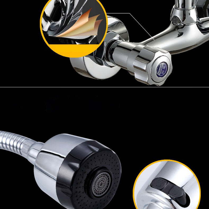 Contemporary Two Handles Kitchen Faucet Pull-down Metal Wall-mounted Faucet Clearhalo 'Home Improvement' 'home_improvement' 'home_improvement_kitchen_faucets' 'Kitchen Faucets' 'Kitchen Remodel & Kitchen Fixtures' 'Kitchen Sinks & Faucet Components' 'kitchen_faucets' 6914124