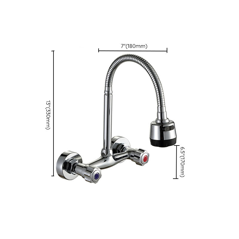 Contemporary Two Handles Kitchen Faucet Pull-down Metal Wall-mounted Faucet Clearhalo 'Home Improvement' 'home_improvement' 'home_improvement_kitchen_faucets' 'Kitchen Faucets' 'Kitchen Remodel & Kitchen Fixtures' 'Kitchen Sinks & Faucet Components' 'kitchen_faucets' 6914127