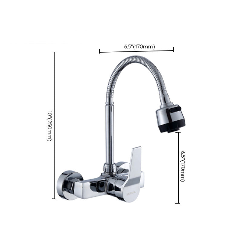 Contemporary Two Handles Kitchen Faucet Pull-down Metal Wall-mounted Faucet Clearhalo 'Home Improvement' 'home_improvement' 'home_improvement_kitchen_faucets' 'Kitchen Faucets' 'Kitchen Remodel & Kitchen Fixtures' 'Kitchen Sinks & Faucet Components' 'kitchen_faucets' 6914129
