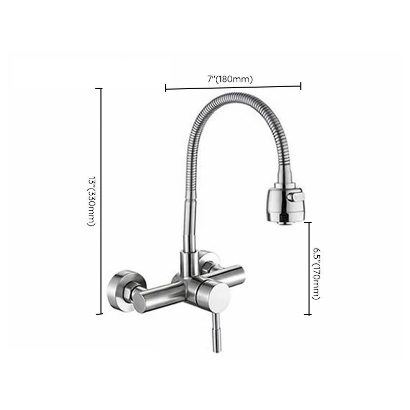 Contemporary Two Handles Kitchen Faucet Pull-down Metal Wall-mounted Faucet Clearhalo 'Home Improvement' 'home_improvement' 'home_improvement_kitchen_faucets' 'Kitchen Faucets' 'Kitchen Remodel & Kitchen Fixtures' 'Kitchen Sinks & Faucet Components' 'kitchen_faucets' 6914130