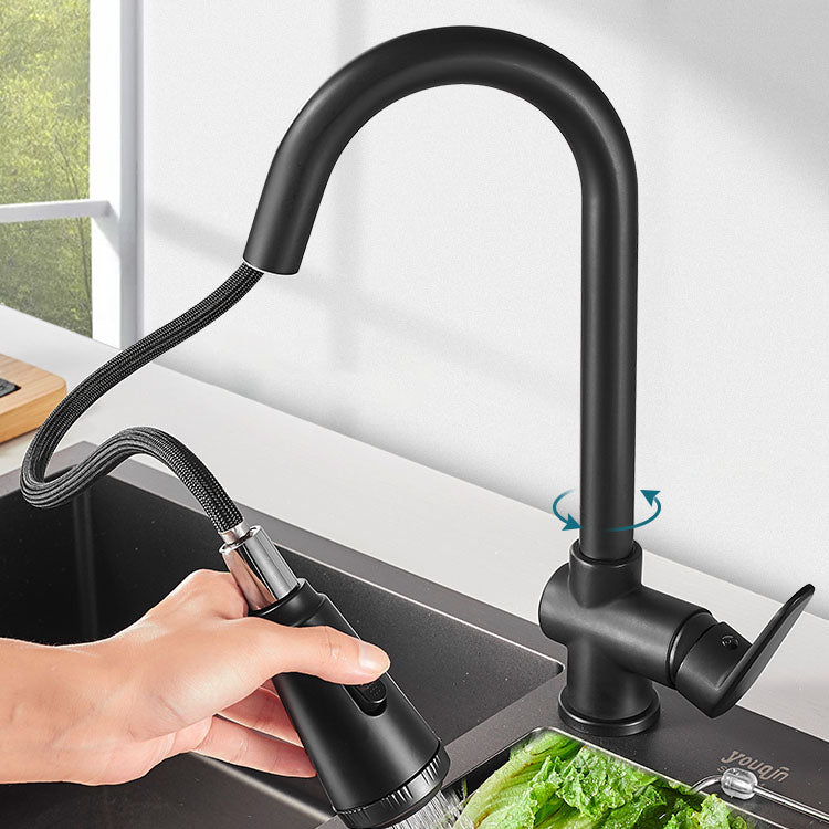 Gooseneck Kitchen Bar Faucet Swivel Spout No Sensor Bar Faucet with Pull down Sprayer Clearhalo 'Home Improvement' 'home_improvement' 'home_improvement_kitchen_faucets' 'Kitchen Faucets' 'Kitchen Remodel & Kitchen Fixtures' 'Kitchen Sinks & Faucet Components' 'kitchen_faucets' 6914132