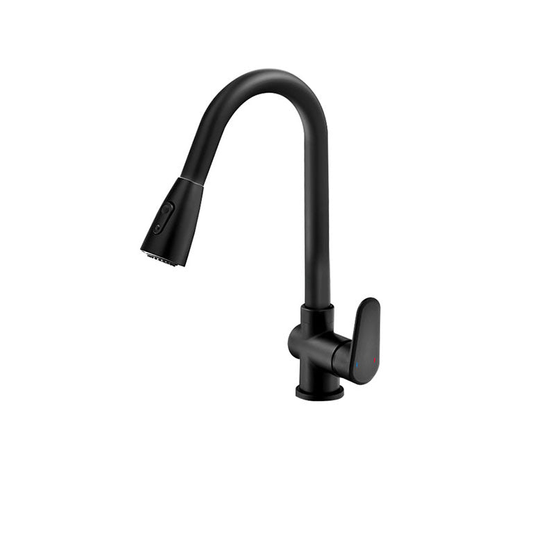Gooseneck Kitchen Bar Faucet Swivel Spout No Sensor Bar Faucet with Pull down Sprayer Black Thickened Dual-mode Water Outlet Clearhalo 'Home Improvement' 'home_improvement' 'home_improvement_kitchen_faucets' 'Kitchen Faucets' 'Kitchen Remodel & Kitchen Fixtures' 'Kitchen Sinks & Faucet Components' 'kitchen_faucets' 6914133