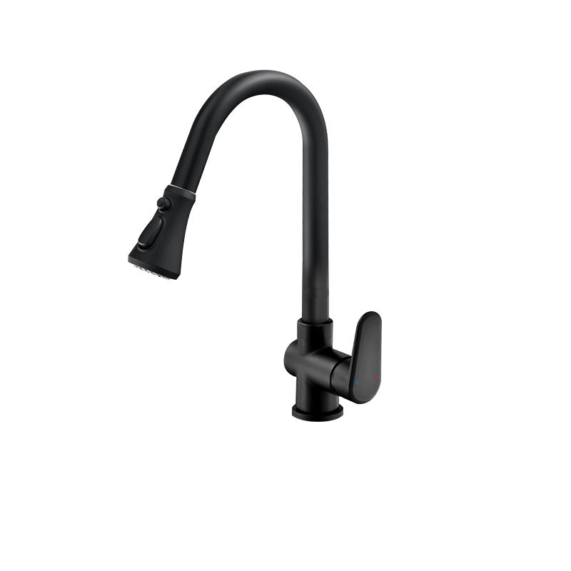Gooseneck Kitchen Bar Faucet Swivel Spout No Sensor Bar Faucet with Pull down Sprayer Black Thickened Tri-Mode Spray Clearhalo 'Home Improvement' 'home_improvement' 'home_improvement_kitchen_faucets' 'Kitchen Faucets' 'Kitchen Remodel & Kitchen Fixtures' 'Kitchen Sinks & Faucet Components' 'kitchen_faucets' 6914134