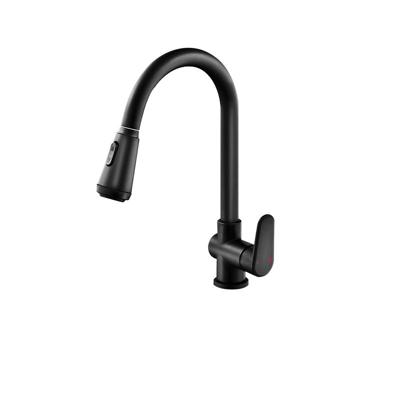 Gooseneck Kitchen Bar Faucet Swivel Spout No Sensor Bar Faucet with Pull down Sprayer Black Thickened Four-Mode Spray Clearhalo 'Home Improvement' 'home_improvement' 'home_improvement_kitchen_faucets' 'Kitchen Faucets' 'Kitchen Remodel & Kitchen Fixtures' 'Kitchen Sinks & Faucet Components' 'kitchen_faucets' 6914136