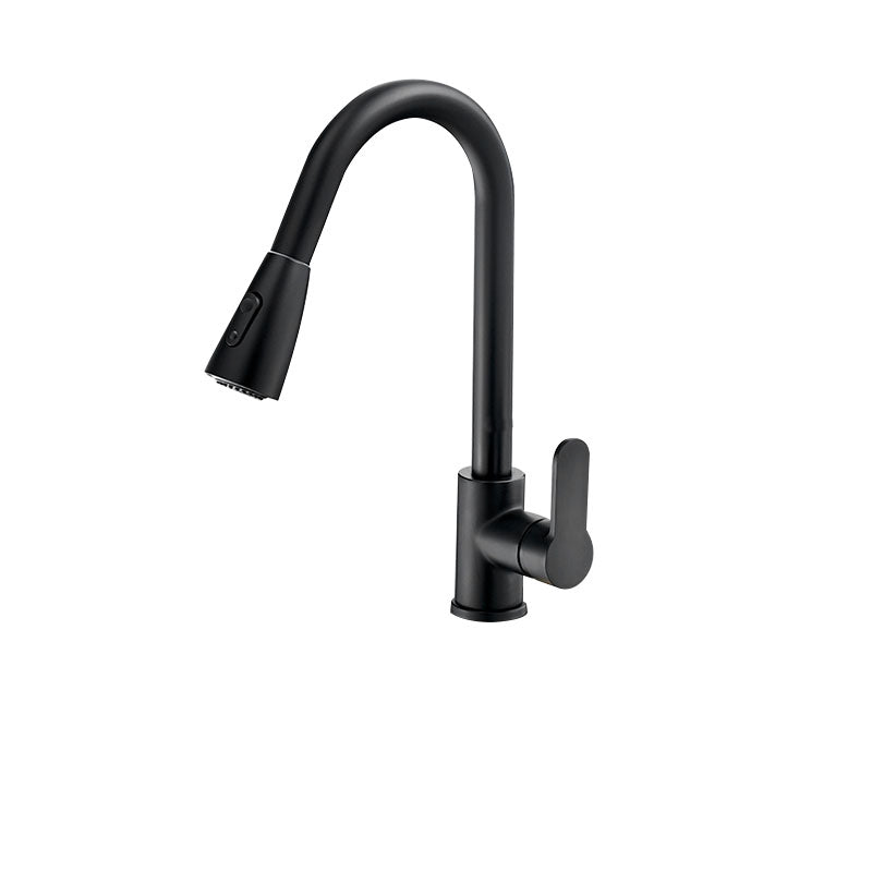 Gooseneck Kitchen Bar Faucet Swivel Spout No Sensor Bar Faucet with Pull down Sprayer Black Normal Thickness Dual-mode Water Outlet Clearhalo 'Home Improvement' 'home_improvement' 'home_improvement_kitchen_faucets' 'Kitchen Faucets' 'Kitchen Remodel & Kitchen Fixtures' 'Kitchen Sinks & Faucet Components' 'kitchen_faucets' 6914138
