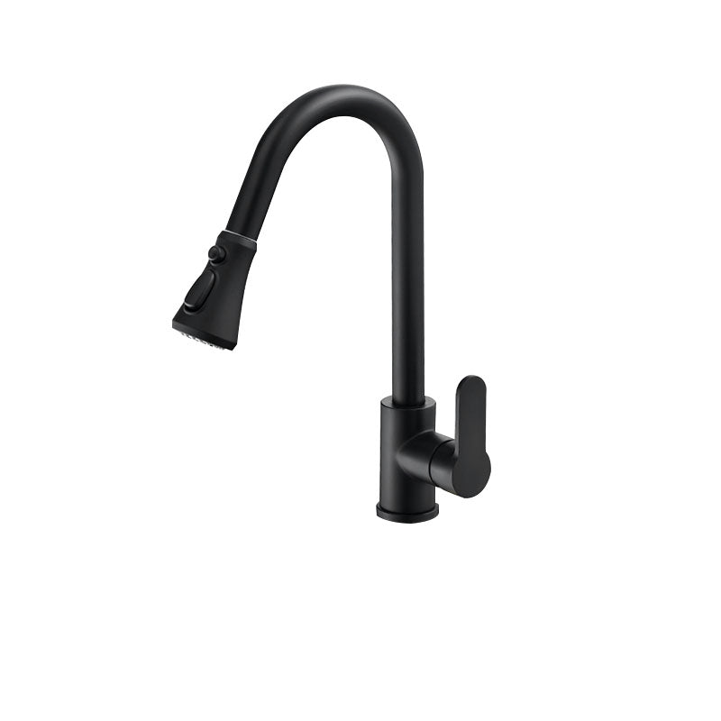 Gooseneck Kitchen Bar Faucet Swivel Spout No Sensor Bar Faucet with Pull down Sprayer Black Normal Thickness Tri-Mode Spray Clearhalo 'Home Improvement' 'home_improvement' 'home_improvement_kitchen_faucets' 'Kitchen Faucets' 'Kitchen Remodel & Kitchen Fixtures' 'Kitchen Sinks & Faucet Components' 'kitchen_faucets' 6914141