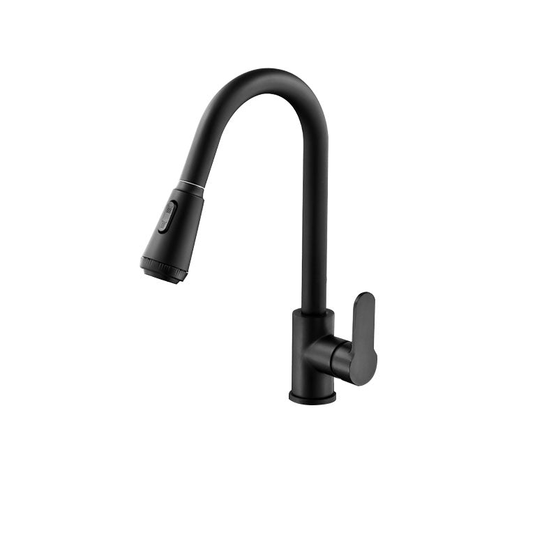 Gooseneck Kitchen Bar Faucet Swivel Spout No Sensor Bar Faucet with Pull down Sprayer Black Normal Thickness Four-Mode Spray Clearhalo 'Home Improvement' 'home_improvement' 'home_improvement_kitchen_faucets' 'Kitchen Faucets' 'Kitchen Remodel & Kitchen Fixtures' 'Kitchen Sinks & Faucet Components' 'kitchen_faucets' 6914142