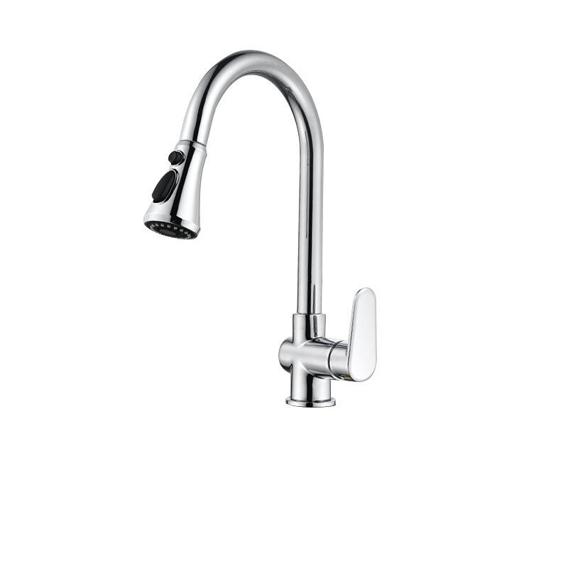 Gooseneck Kitchen Bar Faucet Swivel Spout No Sensor Bar Faucet with Pull down Sprayer Silver Thickened Tri-Mode Spray Clearhalo 'Home Improvement' 'home_improvement' 'home_improvement_kitchen_faucets' 'Kitchen Faucets' 'Kitchen Remodel & Kitchen Fixtures' 'Kitchen Sinks & Faucet Components' 'kitchen_faucets' 6914146
