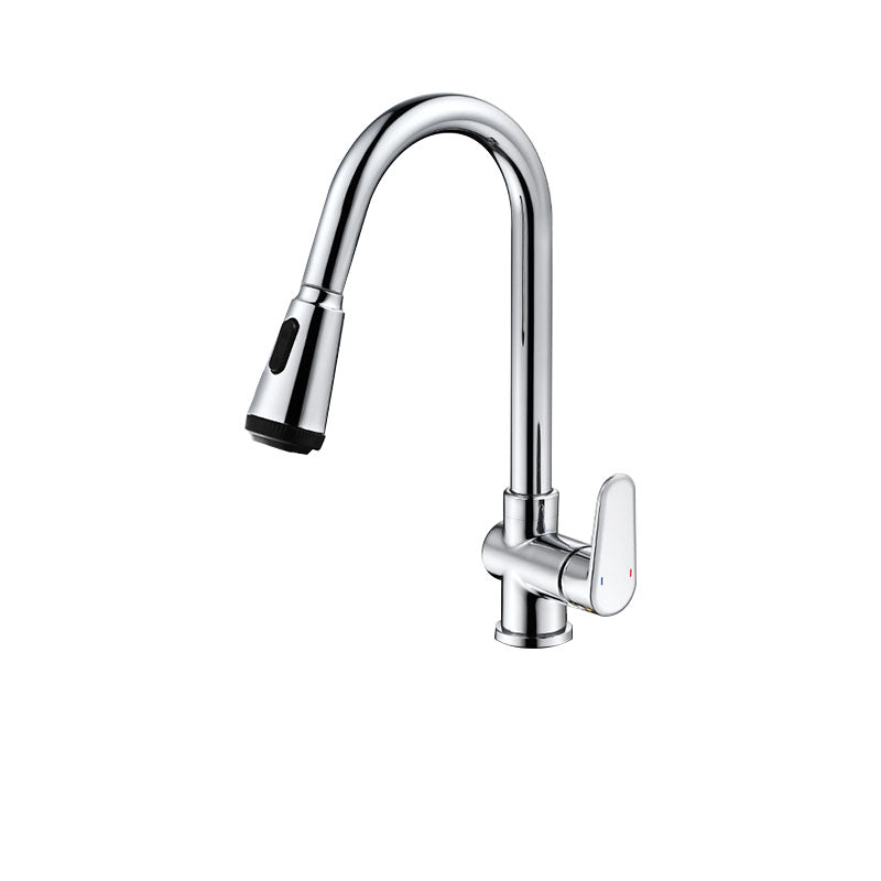 Gooseneck Kitchen Bar Faucet Swivel Spout No Sensor Bar Faucet with Pull down Sprayer Silver Thickened Four-Mode Spray Clearhalo 'Home Improvement' 'home_improvement' 'home_improvement_kitchen_faucets' 'Kitchen Faucets' 'Kitchen Remodel & Kitchen Fixtures' 'Kitchen Sinks & Faucet Components' 'kitchen_faucets' 6914149