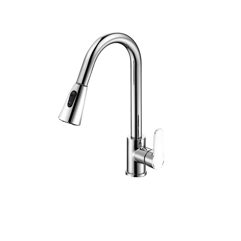 Gooseneck Kitchen Bar Faucet Swivel Spout No Sensor Bar Faucet with Pull down Sprayer Silver Normal Thickness Dual-mode Water Outlet Clearhalo 'Home Improvement' 'home_improvement' 'home_improvement_kitchen_faucets' 'Kitchen Faucets' 'Kitchen Remodel & Kitchen Fixtures' 'Kitchen Sinks & Faucet Components' 'kitchen_faucets' 6914150