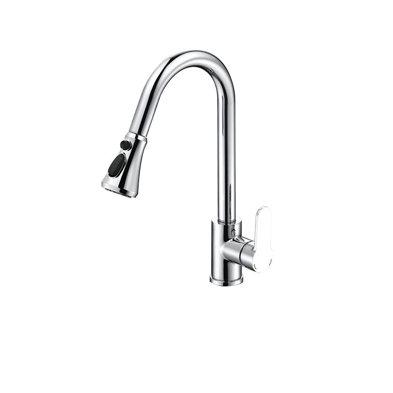 Gooseneck Kitchen Bar Faucet Swivel Spout No Sensor Bar Faucet with Pull down Sprayer Silver Normal Thickness Tri-Mode Spray Clearhalo 'Home Improvement' 'home_improvement' 'home_improvement_kitchen_faucets' 'Kitchen Faucets' 'Kitchen Remodel & Kitchen Fixtures' 'Kitchen Sinks & Faucet Components' 'kitchen_faucets' 6914151