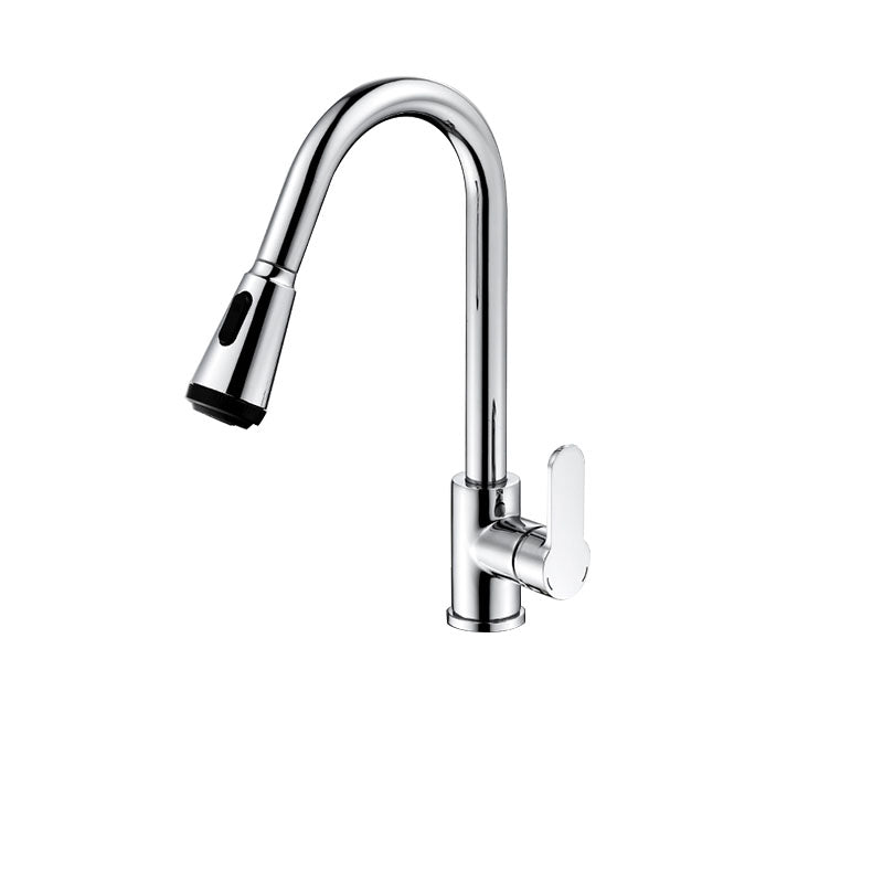 Gooseneck Kitchen Bar Faucet Swivel Spout No Sensor Bar Faucet with Pull down Sprayer Silver Normal Thickness Four-Mode Spray Clearhalo 'Home Improvement' 'home_improvement' 'home_improvement_kitchen_faucets' 'Kitchen Faucets' 'Kitchen Remodel & Kitchen Fixtures' 'Kitchen Sinks & Faucet Components' 'kitchen_faucets' 6914152