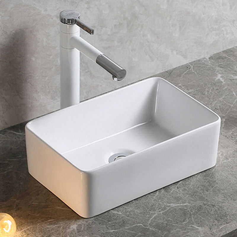 Modern Bathroom Sink Porcelain Rectangle Bathroom Sink in White(Not Including Faucet) Clearhalo 'Bathroom Remodel & Bathroom Fixtures' 'Bathroom Sinks & Faucet Components' 'Bathroom Sinks' 'bathroom_sink' 'Home Improvement' 'home_improvement' 'home_improvement_bathroom_sink' 6914211