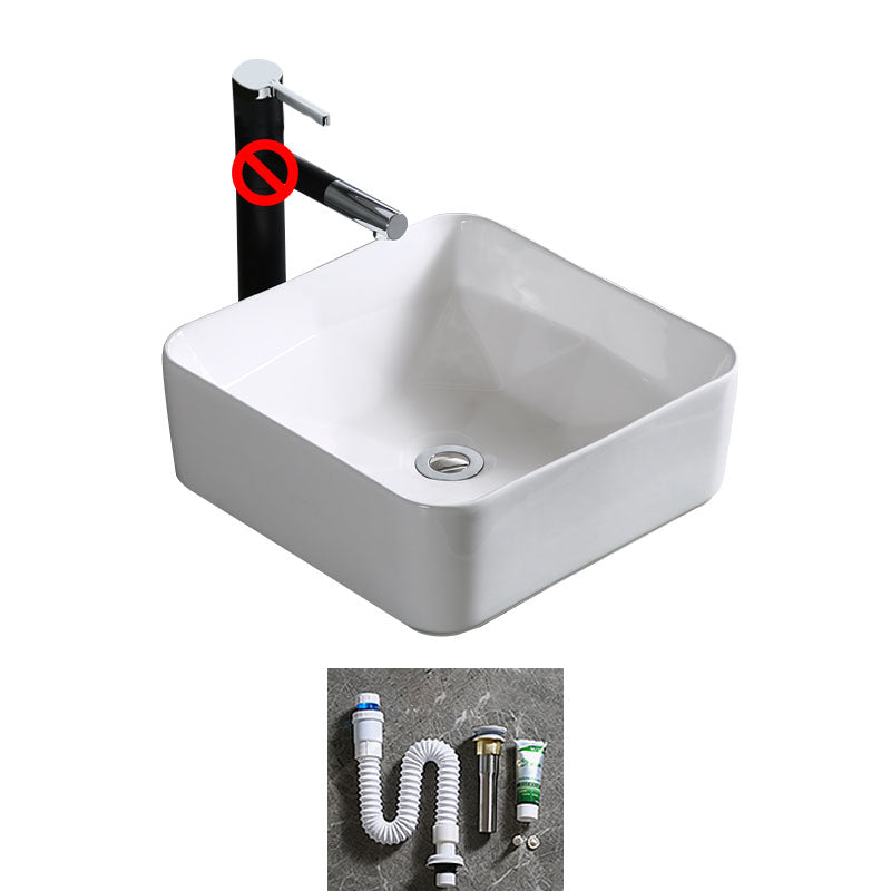 Modern Bathroom Sink Porcelain Rectangle Bathroom Sink in White(Not Including Faucet) 15.2"L x 15.2"W x 5.5"H Clearhalo 'Bathroom Remodel & Bathroom Fixtures' 'Bathroom Sinks & Faucet Components' 'Bathroom Sinks' 'bathroom_sink' 'Home Improvement' 'home_improvement' 'home_improvement_bathroom_sink' 6914220