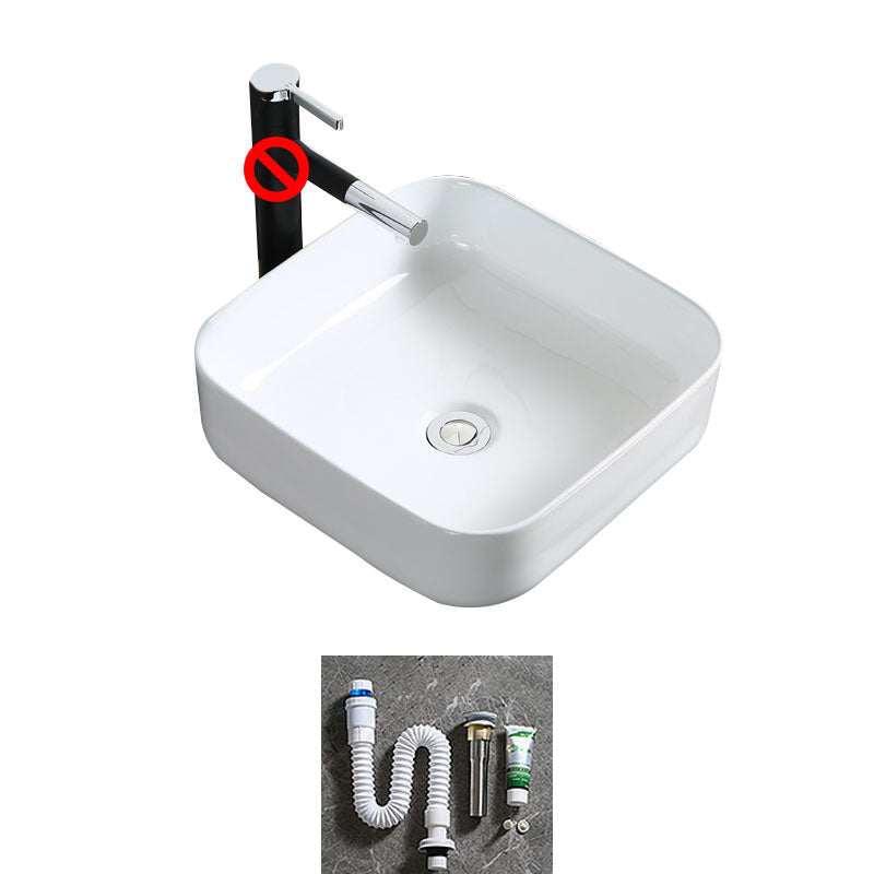 Modern Bathroom Sink Porcelain Rectangle Bathroom Sink in White(Not Including Faucet) 15.6"L x 15.6"W x 5.5"H Clearhalo 'Bathroom Remodel & Bathroom Fixtures' 'Bathroom Sinks & Faucet Components' 'Bathroom Sinks' 'bathroom_sink' 'Home Improvement' 'home_improvement' 'home_improvement_bathroom_sink' 6914221