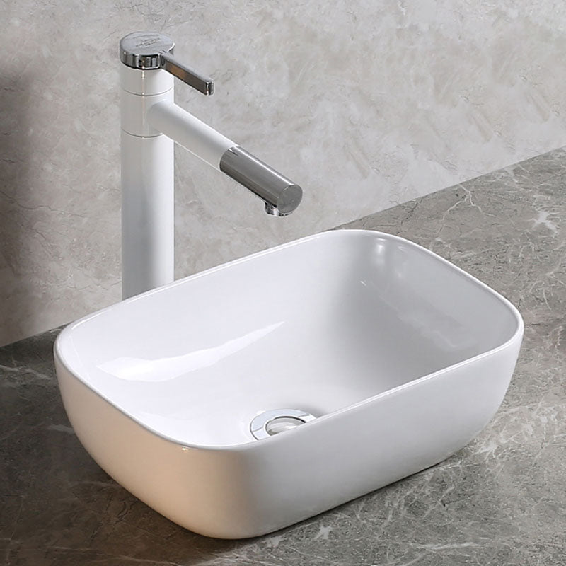 Modern Bathroom Sink Porcelain Rectangle Bathroom Sink in White(Not Including Faucet) Clearhalo 'Bathroom Remodel & Bathroom Fixtures' 'Bathroom Sinks & Faucet Components' 'Bathroom Sinks' 'bathroom_sink' 'Home Improvement' 'home_improvement' 'home_improvement_bathroom_sink' 6914222