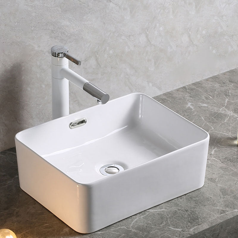 Modern Bathroom Sink Porcelain Rectangle Bathroom Sink in White(Not Including Faucet) Clearhalo 'Bathroom Remodel & Bathroom Fixtures' 'Bathroom Sinks & Faucet Components' 'Bathroom Sinks' 'bathroom_sink' 'Home Improvement' 'home_improvement' 'home_improvement_bathroom_sink' 6914224