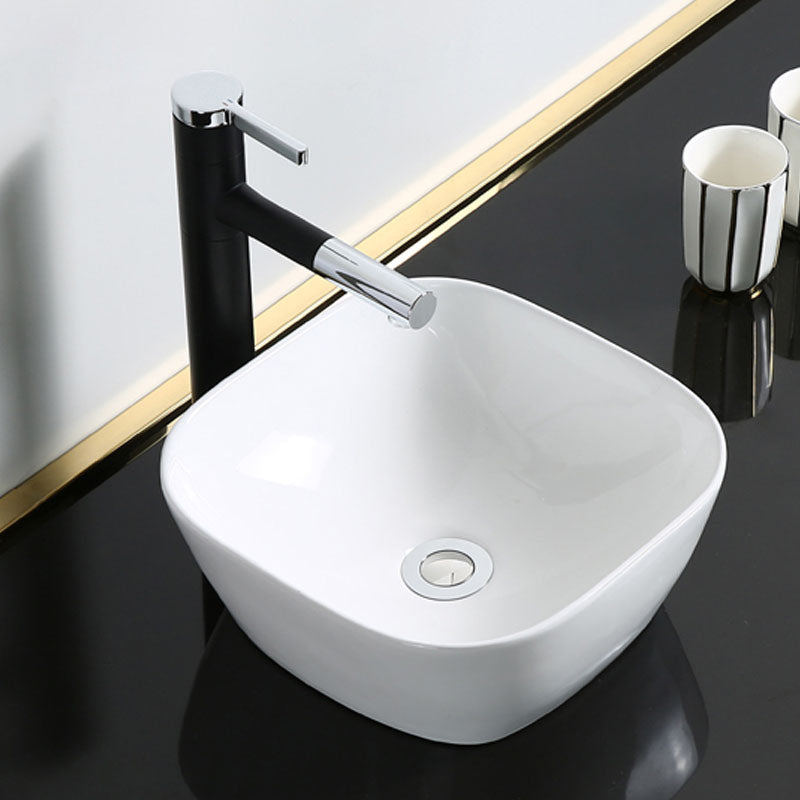 Modern Bathroom Sink Porcelain Rectangle Bathroom Sink in White(Not Including Faucet) Clearhalo 'Bathroom Remodel & Bathroom Fixtures' 'Bathroom Sinks & Faucet Components' 'Bathroom Sinks' 'bathroom_sink' 'Home Improvement' 'home_improvement' 'home_improvement_bathroom_sink' 6914228