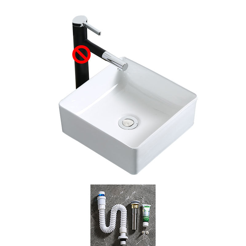Modern Bathroom Sink Porcelain Rectangle Bathroom Sink in White(Not Including Faucet) 12"L x 12"W x 5"H Clearhalo 'Bathroom Remodel & Bathroom Fixtures' 'Bathroom Sinks & Faucet Components' 'Bathroom Sinks' 'bathroom_sink' 'Home Improvement' 'home_improvement' 'home_improvement_bathroom_sink' 6914237