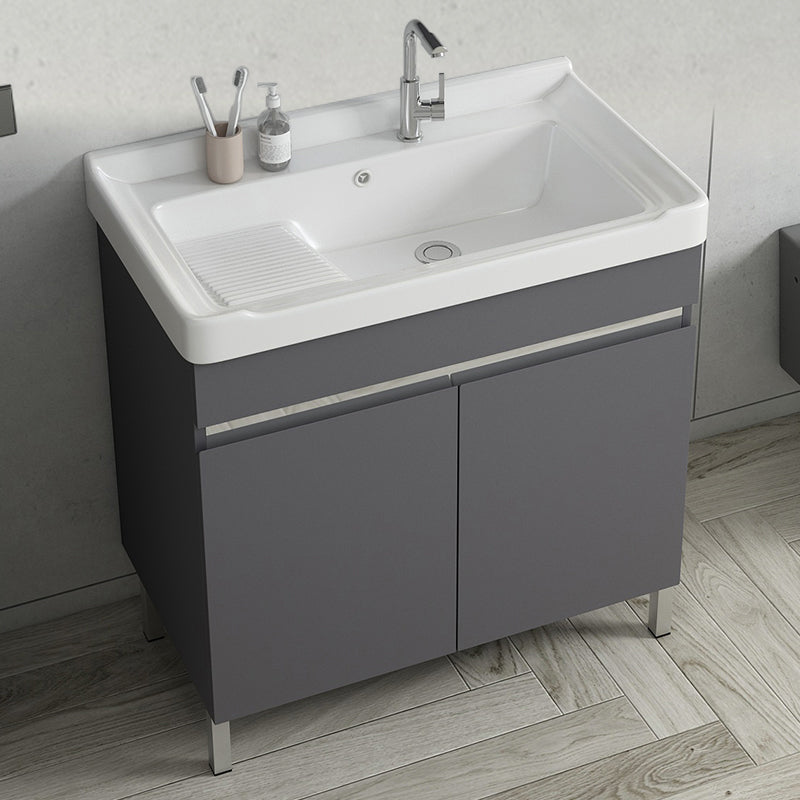 Gray Metal Vanity Sink Modern Free-standing Standard Space Saver Vanity Clearhalo 'Bathroom Remodel & Bathroom Fixtures' 'Bathroom Vanities' 'bathroom_vanities' 'Home Improvement' 'home_improvement' 'home_improvement_bathroom_vanities' 6914288