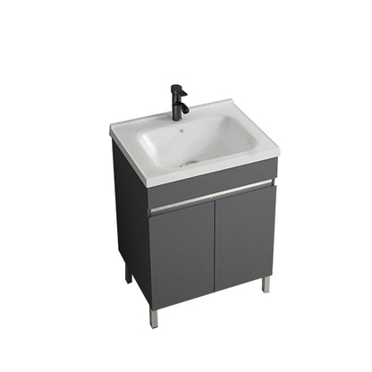Gray Metal Vanity Sink Modern Free-standing Standard Space Saver Vanity Bathroom Vanity 24"L x 18.9"W x 32.7"H Washboard Not Included Clearhalo 'Bathroom Remodel & Bathroom Fixtures' 'Bathroom Vanities' 'bathroom_vanities' 'Home Improvement' 'home_improvement' 'home_improvement_bathroom_vanities' 6914289