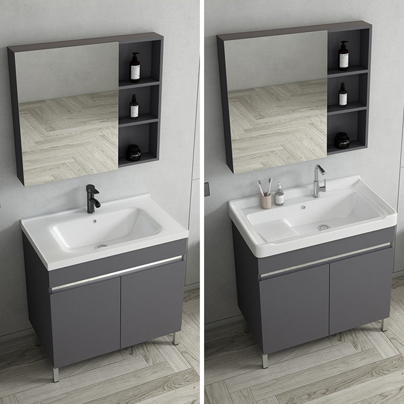 Gray Metal Vanity Sink Modern Free-standing Standard Space Saver Vanity Clearhalo 'Bathroom Remodel & Bathroom Fixtures' 'Bathroom Vanities' 'bathroom_vanities' 'Home Improvement' 'home_improvement' 'home_improvement_bathroom_vanities' 6914292
