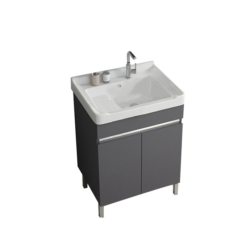 Gray Metal Vanity Sink Modern Free-standing Standard Space Saver Vanity Bathroom Vanity 24"L x 18.9"W x 32.7"H Washboard Included Clearhalo 'Bathroom Remodel & Bathroom Fixtures' 'Bathroom Vanities' 'bathroom_vanities' 'Home Improvement' 'home_improvement' 'home_improvement_bathroom_vanities' 6914293