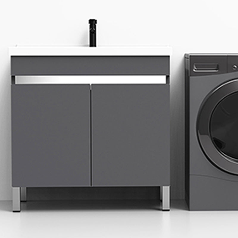 Gray Metal Vanity Sink Modern Free-standing Standard Space Saver Vanity Clearhalo 'Bathroom Remodel & Bathroom Fixtures' 'Bathroom Vanities' 'bathroom_vanities' 'Home Improvement' 'home_improvement' 'home_improvement_bathroom_vanities' 6914298