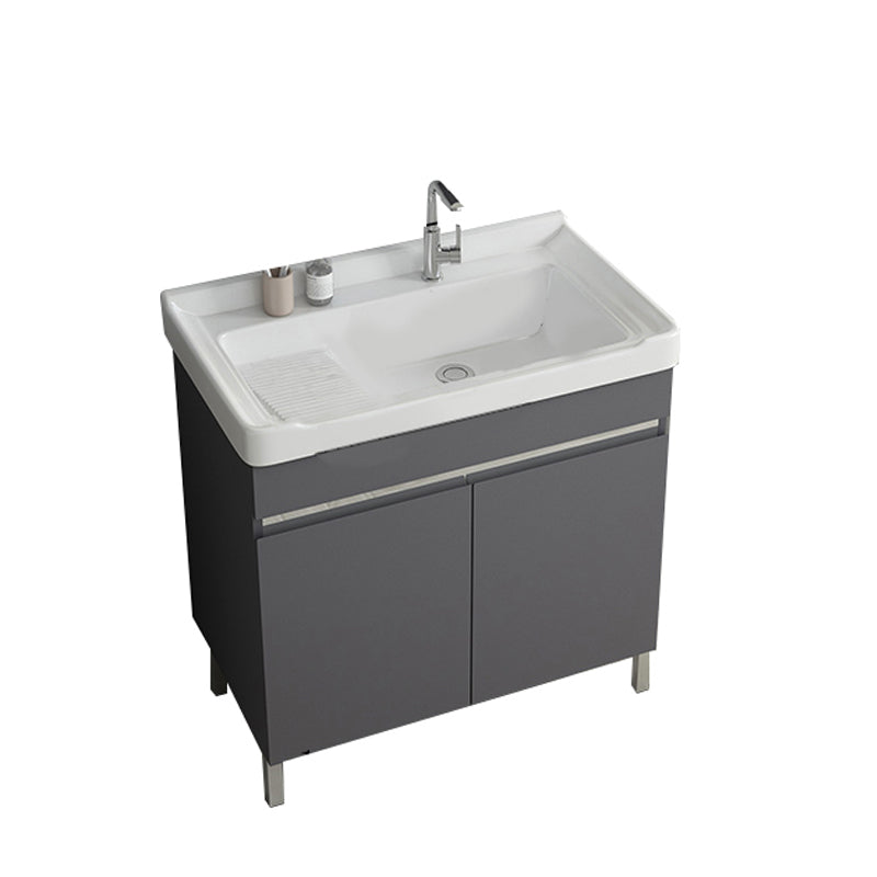 Gray Metal Vanity Sink Modern Free-standing Standard Space Saver Vanity Bathroom Vanity 28"L x 18.9"W x 32.7"H Washboard Included Clearhalo 'Bathroom Remodel & Bathroom Fixtures' 'Bathroom Vanities' 'bathroom_vanities' 'Home Improvement' 'home_improvement' 'home_improvement_bathroom_vanities' 6914301