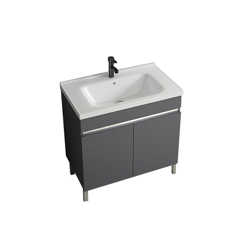 Gray Metal Vanity Sink Modern Free-standing Standard Space Saver Vanity Bathroom Vanity 31.9"L x 18.9"W x 32.7"H Washboard Not Included Clearhalo 'Bathroom Remodel & Bathroom Fixtures' 'Bathroom Vanities' 'bathroom_vanities' 'Home Improvement' 'home_improvement' 'home_improvement_bathroom_vanities' 6914304