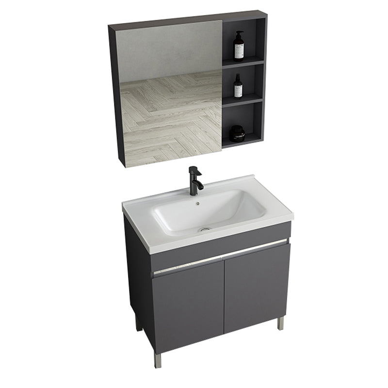 Gray Metal Vanity Sink Modern Free-standing Standard Space Saver Vanity Vanity & Faucet & Mirror Cabinet 31.9"L x 18.9"W x 32.7"H Washboard Not Included Clearhalo 'Bathroom Remodel & Bathroom Fixtures' 'Bathroom Vanities' 'bathroom_vanities' 'Home Improvement' 'home_improvement' 'home_improvement_bathroom_vanities' 6914307