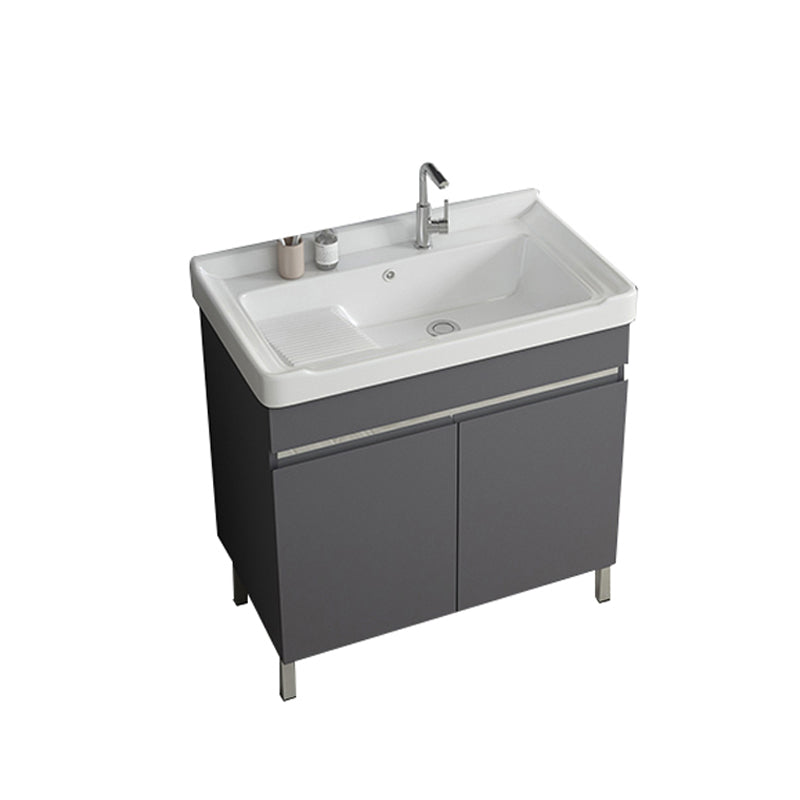 Gray Metal Vanity Sink Modern Free-standing Standard Space Saver Vanity Bathroom Vanity 31.9"L x 18.9"W x 32.7"H Washboard Included Clearhalo 'Bathroom Remodel & Bathroom Fixtures' 'Bathroom Vanities' 'bathroom_vanities' 'Home Improvement' 'home_improvement' 'home_improvement_bathroom_vanities' 6914308