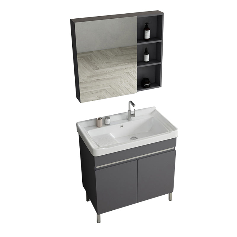 Gray Metal Vanity Sink Modern Free-standing Standard Space Saver Vanity Vanity & Faucet & Mirror Cabinet 31.9"L x 18.9"W x 32.7"H Washboard Included Clearhalo 'Bathroom Remodel & Bathroom Fixtures' 'Bathroom Vanities' 'bathroom_vanities' 'Home Improvement' 'home_improvement' 'home_improvement_bathroom_vanities' 6914309
