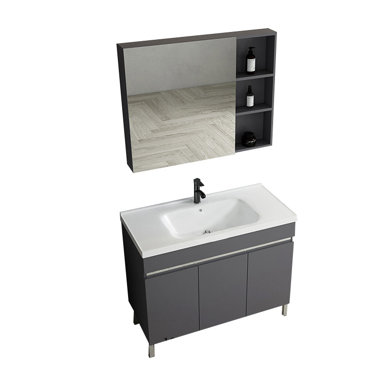 Gray Metal Vanity Sink Modern Free-standing Standard Space Saver Vanity Vanity & Faucet & Mirror Cabinet 39.8"L x 18.9"W x 32.7"H Washboard Not Included Clearhalo 'Bathroom Remodel & Bathroom Fixtures' 'Bathroom Vanities' 'bathroom_vanities' 'Home Improvement' 'home_improvement' 'home_improvement_bathroom_vanities' 6914314