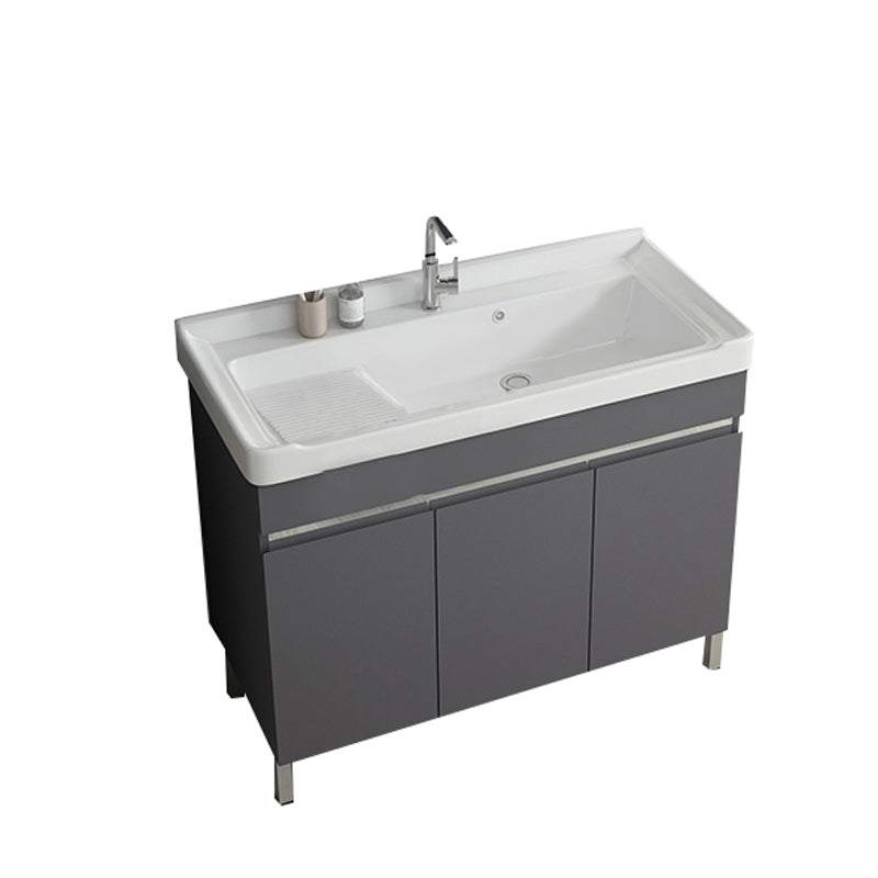 Gray Metal Vanity Sink Modern Free-standing Standard Space Saver Vanity Bathroom Vanity 39.8"L x 18.9"W x 32.7"H Washboard Included Clearhalo 'Bathroom Remodel & Bathroom Fixtures' 'Bathroom Vanities' 'bathroom_vanities' 'Home Improvement' 'home_improvement' 'home_improvement_bathroom_vanities' 6914315