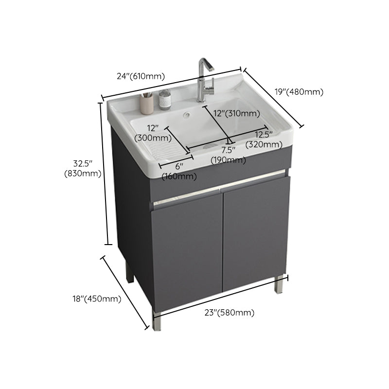 Gray Metal Vanity Sink Modern Free-standing Standard Space Saver Vanity Clearhalo 'Bathroom Remodel & Bathroom Fixtures' 'Bathroom Vanities' 'bathroom_vanities' 'Home Improvement' 'home_improvement' 'home_improvement_bathroom_vanities' 6914317