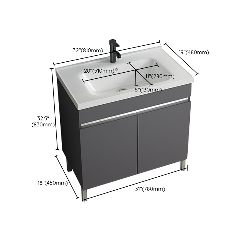 Gray Metal Vanity Sink Modern Free-standing Standard Space Saver Vanity Clearhalo 'Bathroom Remodel & Bathroom Fixtures' 'Bathroom Vanities' 'bathroom_vanities' 'Home Improvement' 'home_improvement' 'home_improvement_bathroom_vanities' 6914324