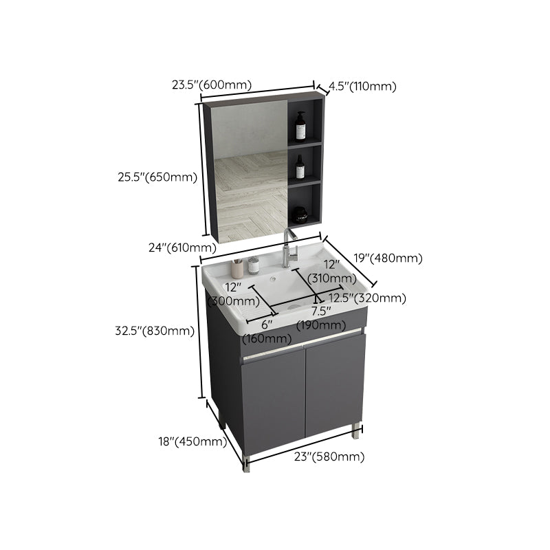 Gray Metal Vanity Sink Modern Free-standing Standard Space Saver Vanity Clearhalo 'Bathroom Remodel & Bathroom Fixtures' 'Bathroom Vanities' 'bathroom_vanities' 'Home Improvement' 'home_improvement' 'home_improvement_bathroom_vanities' 6914327