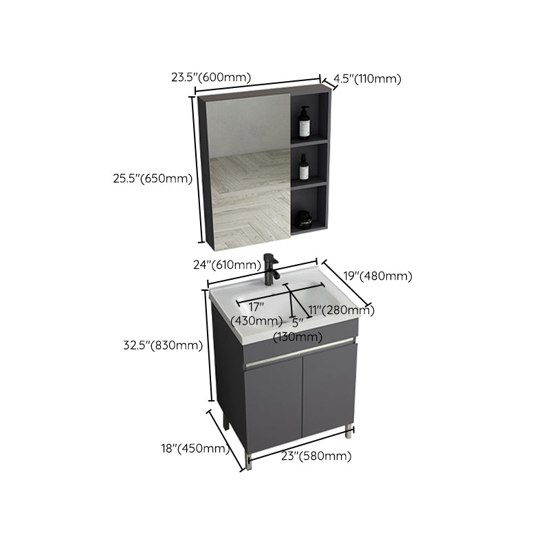 Gray Metal Vanity Sink Modern Free-standing Standard Space Saver Vanity Clearhalo 'Bathroom Remodel & Bathroom Fixtures' 'Bathroom Vanities' 'bathroom_vanities' 'Home Improvement' 'home_improvement' 'home_improvement_bathroom_vanities' 6914332