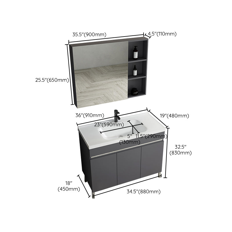Gray Metal Vanity Sink Modern Free-standing Standard Space Saver Vanity Clearhalo 'Bathroom Remodel & Bathroom Fixtures' 'Bathroom Vanities' 'bathroom_vanities' 'Home Improvement' 'home_improvement' 'home_improvement_bathroom_vanities' 6914335