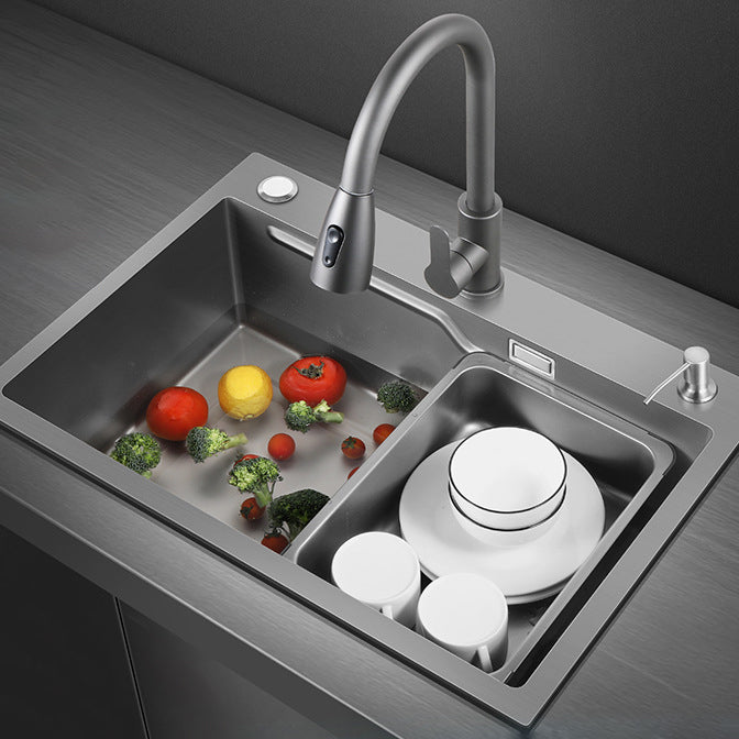 Contemporary Kitchen Sink Double Bowl Kitchen Sink with Rectangular Shape Clearhalo 'Home Improvement' 'home_improvement' 'home_improvement_kitchen_sinks' 'Kitchen Remodel & Kitchen Fixtures' 'Kitchen Sinks & Faucet Components' 'Kitchen Sinks' 'kitchen_sinks' 6914390