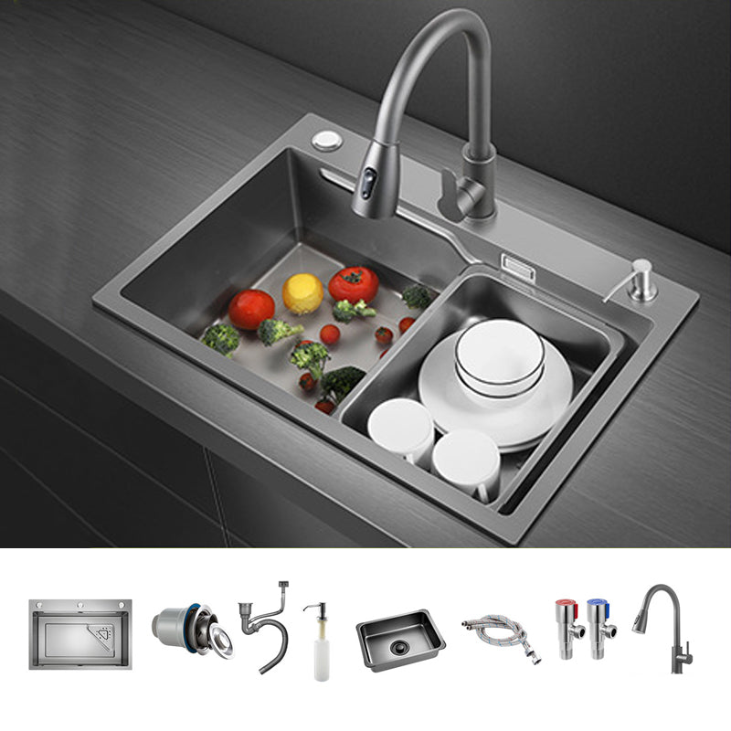 Contemporary Kitchen Sink Double Bowl Kitchen Sink with Rectangular Shape 30"L x 18"W x 8"H Sink with Faucet Pull Out Faucet Clearhalo 'Home Improvement' 'home_improvement' 'home_improvement_kitchen_sinks' 'Kitchen Remodel & Kitchen Fixtures' 'Kitchen Sinks & Faucet Components' 'Kitchen Sinks' 'kitchen_sinks' 6914392